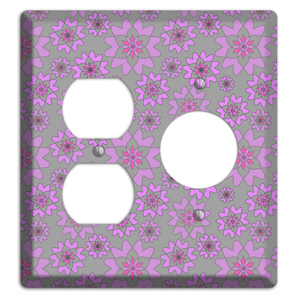 Grey with Purple Retro Suzani Duplex / Receptacle Wallplate