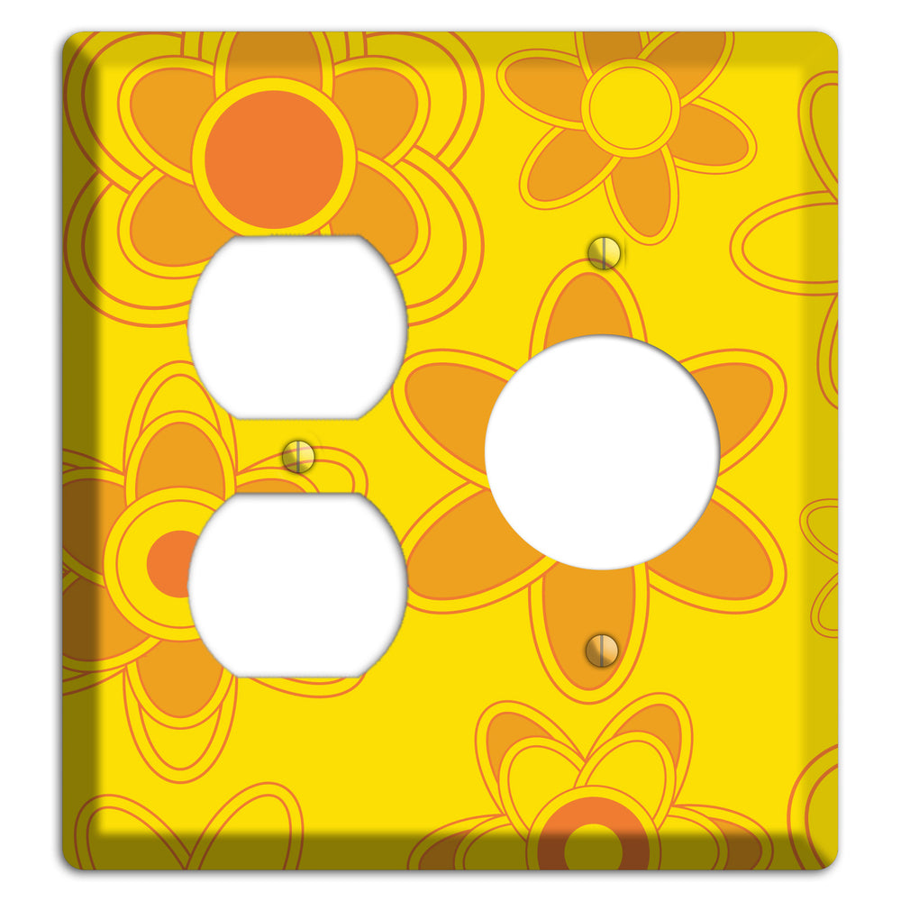 Yellow with Orange Retro Floral Contour Duplex / Receptacle Wallplate