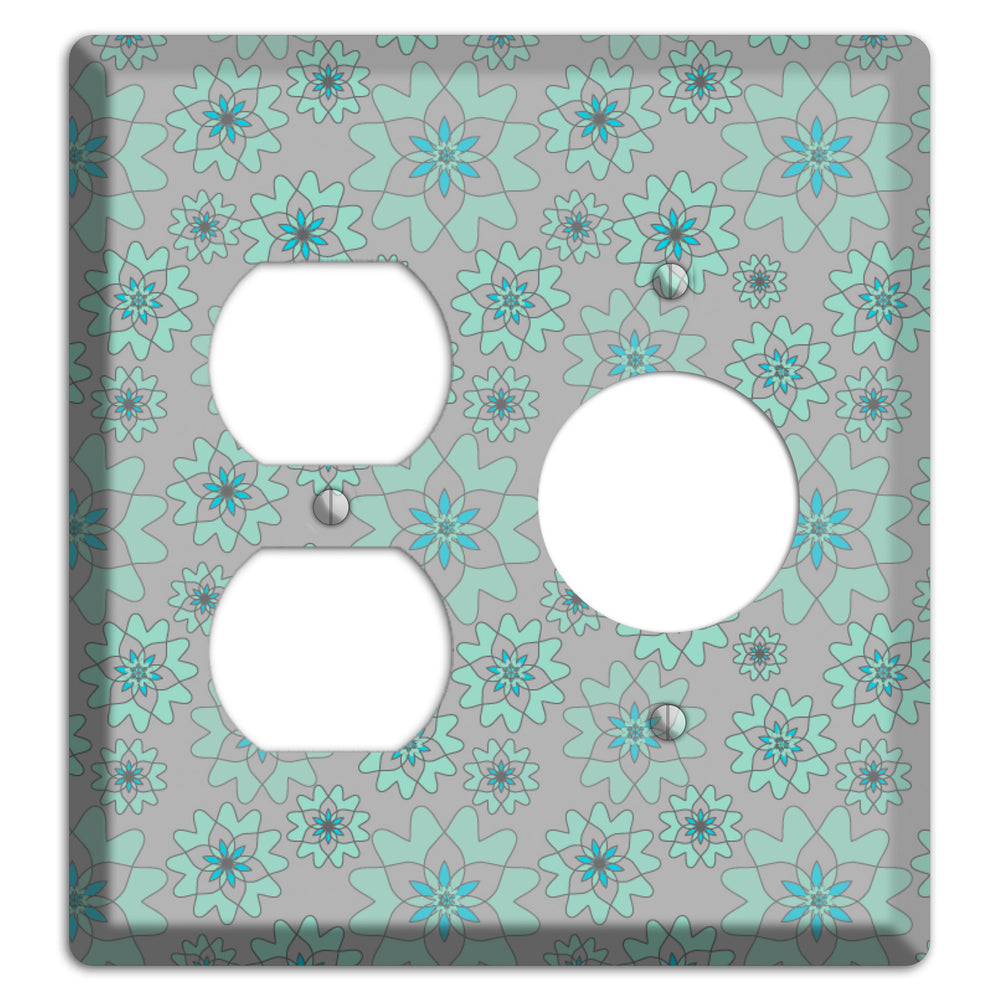 Grey with Aqua Retro Suzani Duplex / Receptacle Wallplate