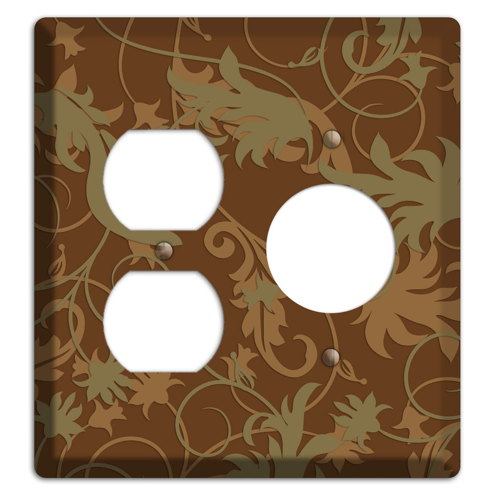 Brown and Olive Victorian Sprig Duplex / Receptacle Wallplate