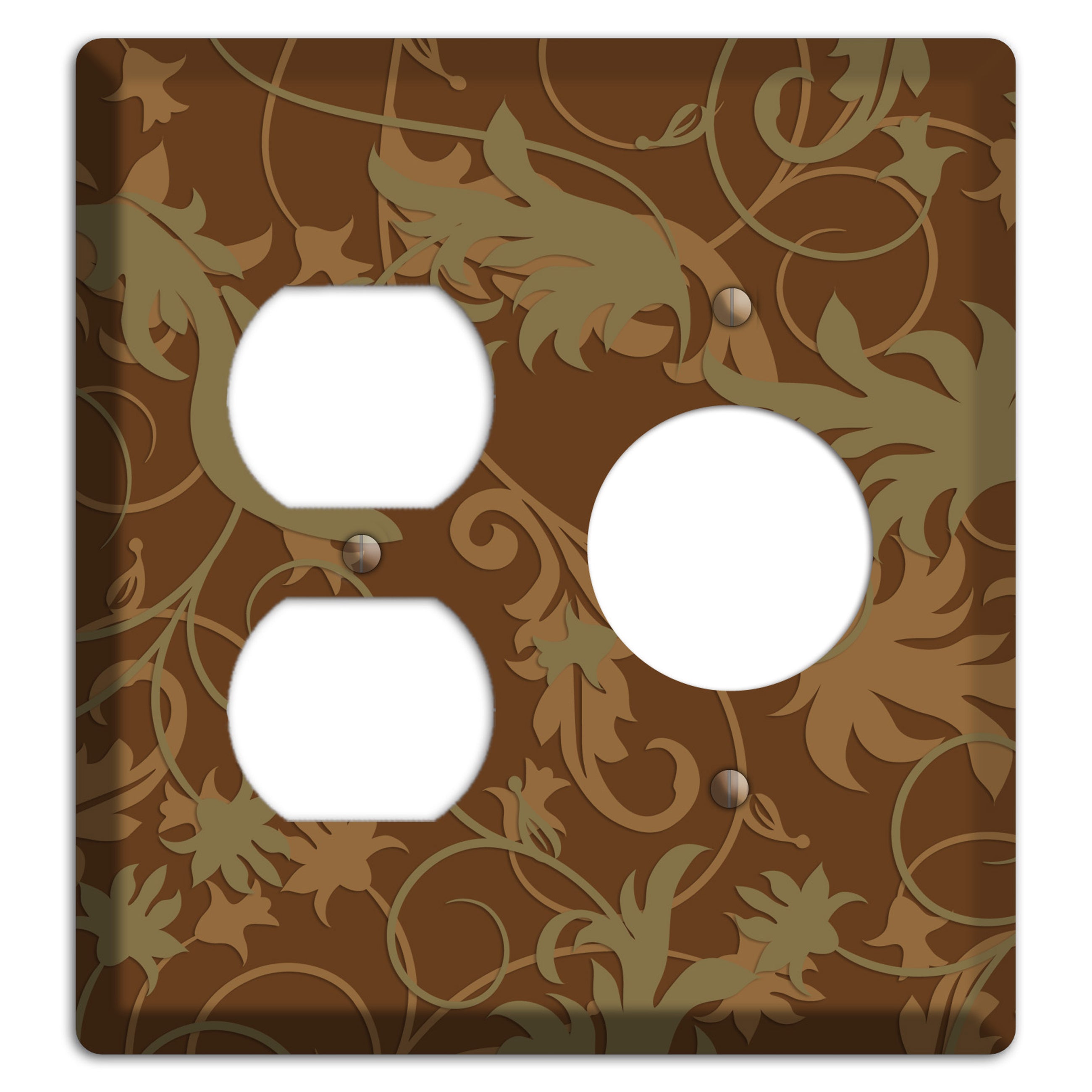 Brown and Olive Victorian Sprig Duplex / Receptacle Wallplate