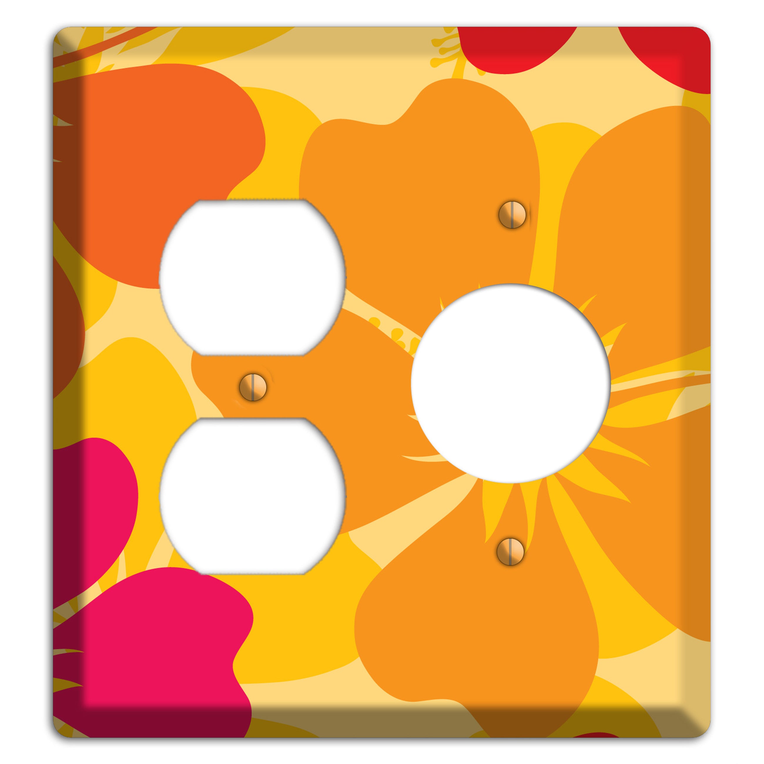 Orange Retro Flowers 2 Duplex / Receptacle Wallplate