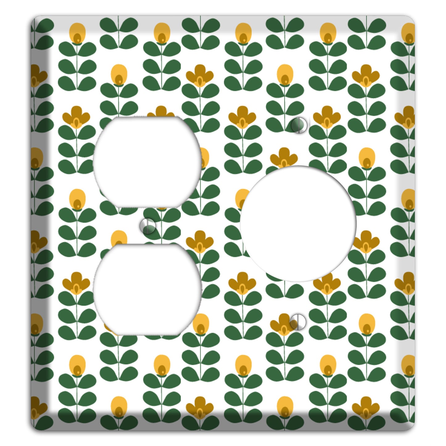 Dark Green Deco Floral Half Drop Duplex / Receptacle Wallplate