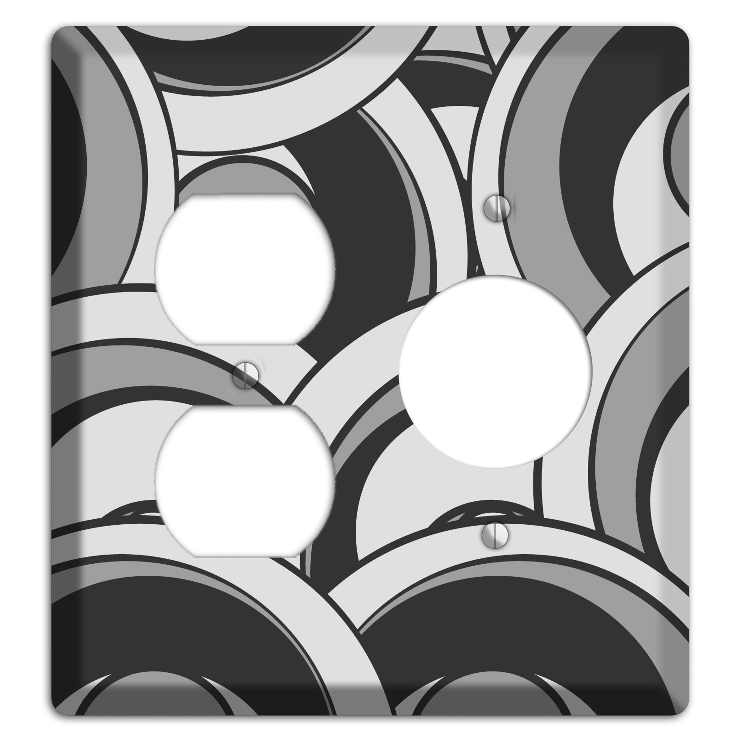 Black and Grey Deco Circles Duplex / Receptacle Wallplate