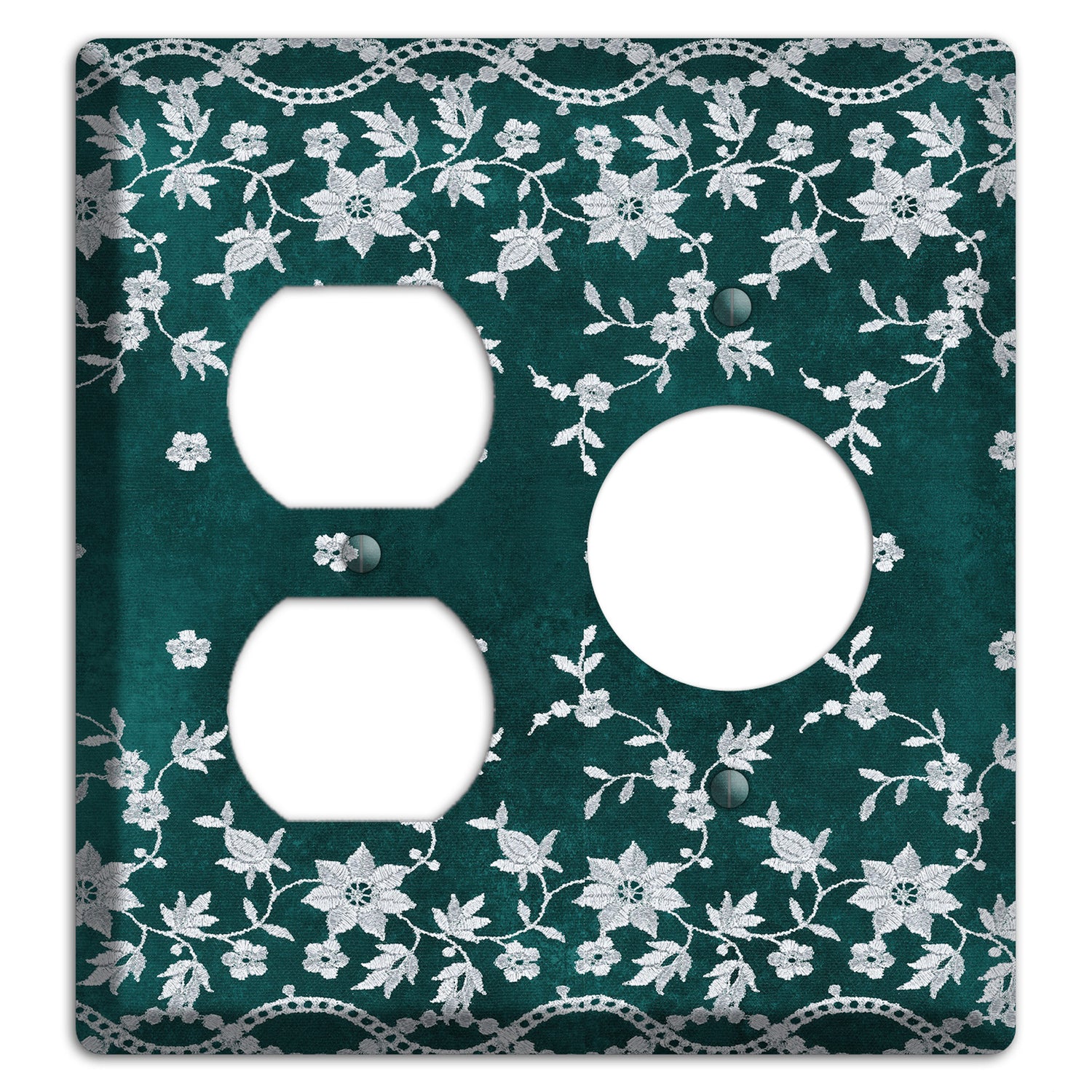 Embroidered Floral Teal Duplex / Receptacle Wallplate
