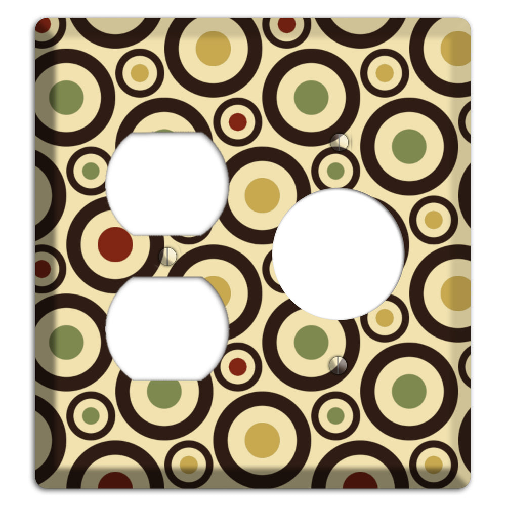 Beige with Olive Mustard Maroon Retro Bullseye Duplex / Receptacle Wallplate