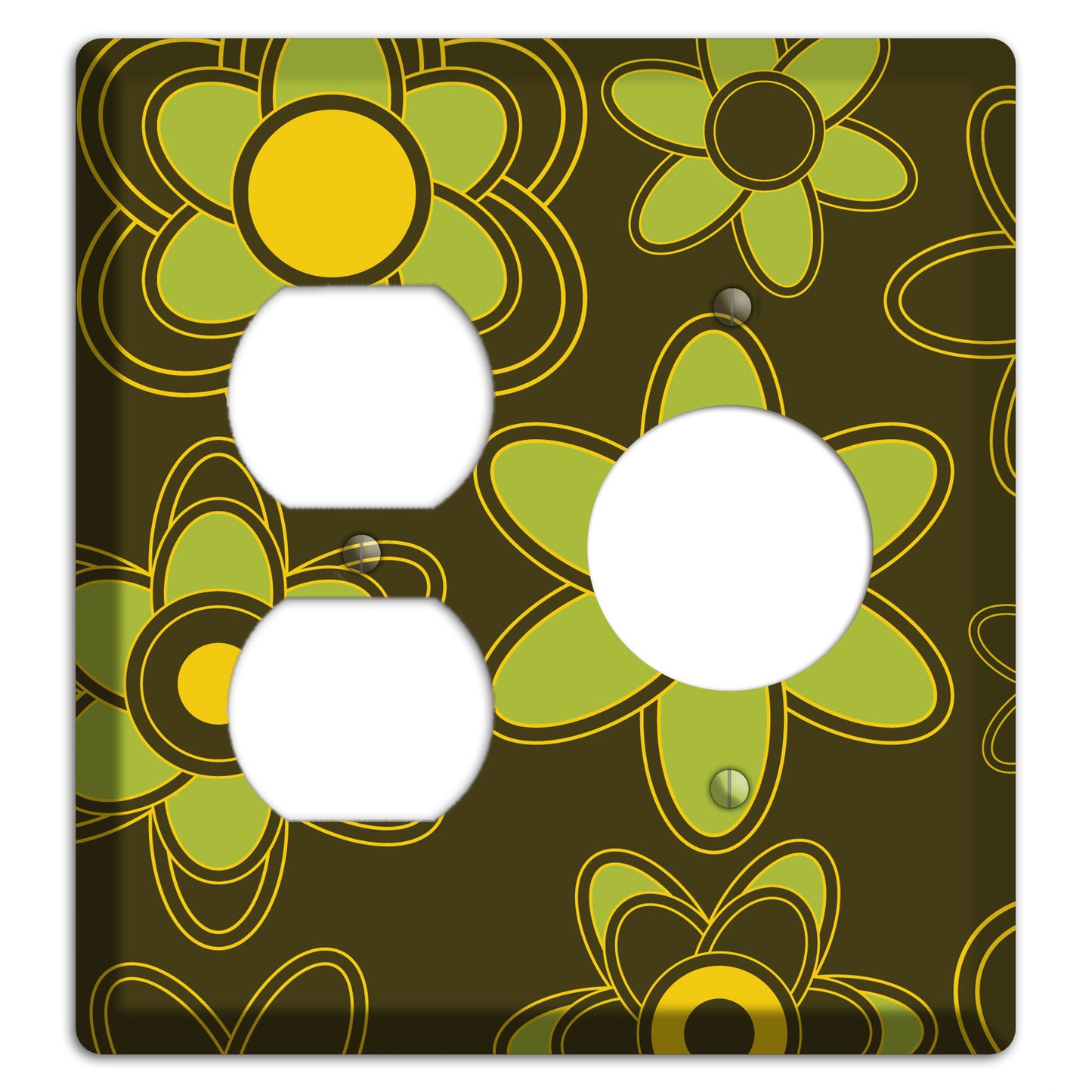 Brown with Lime Retro Floral Contour Duplex / Receptacle Wallplate