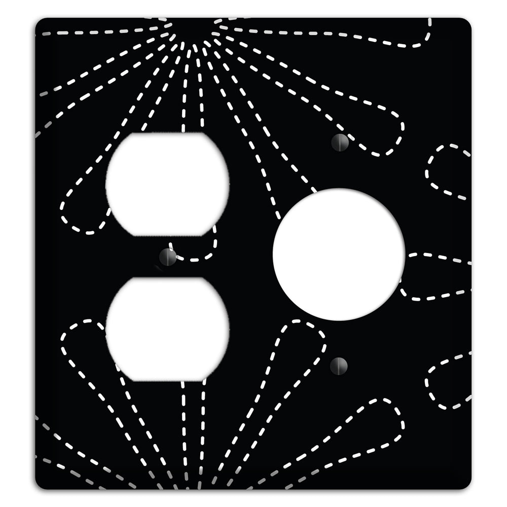 Black with White Retro Stipple Floral Contour Duplex / Receptacle Wallplate