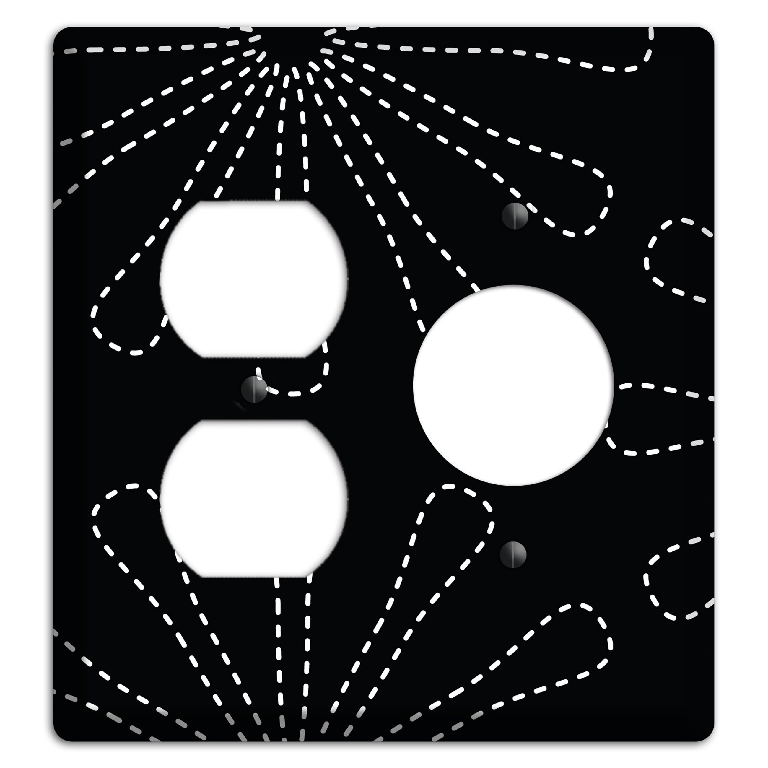 Black with White Retro Stipple Floral Contour Duplex / Receptacle Wallplate