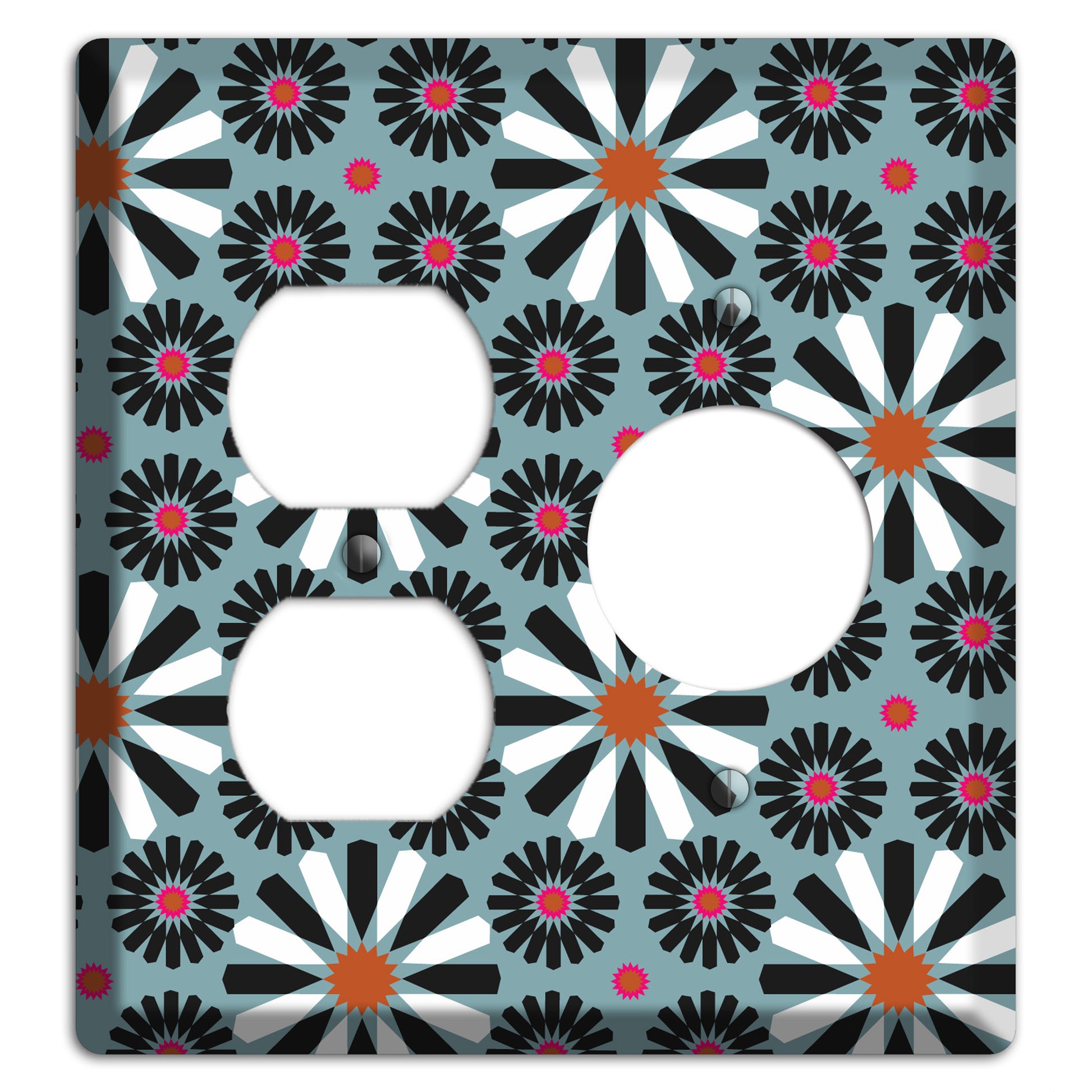 Dusty Blue with Scandinavian Floral Duplex / Receptacle Wallplate