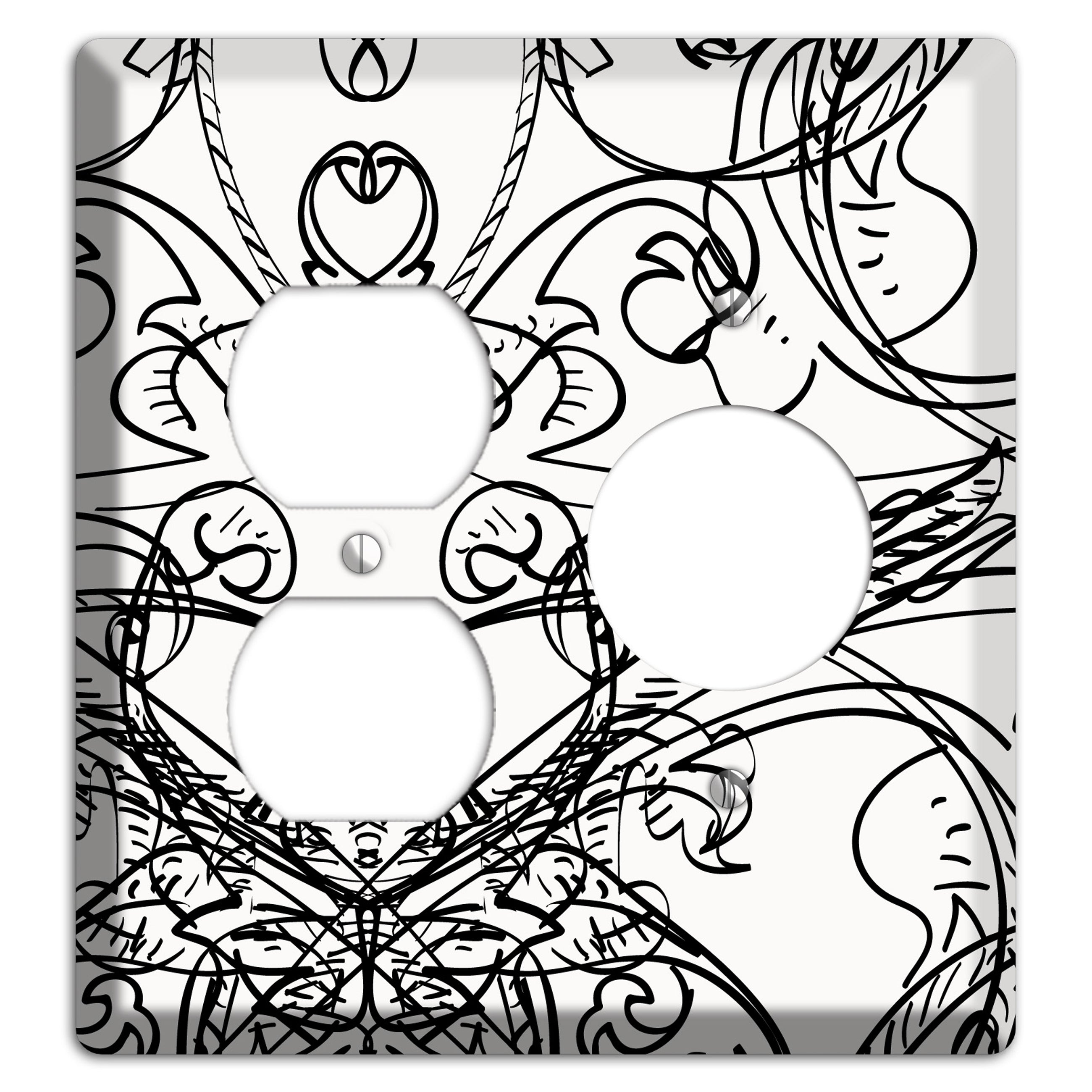 White Deco Sketch Duplex / Receptacle Wallplate
