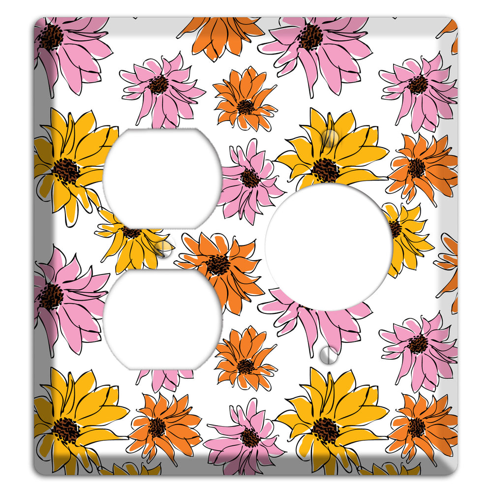 Pink Orange Yellow Flowers Duplex / Receptacle Wallplate