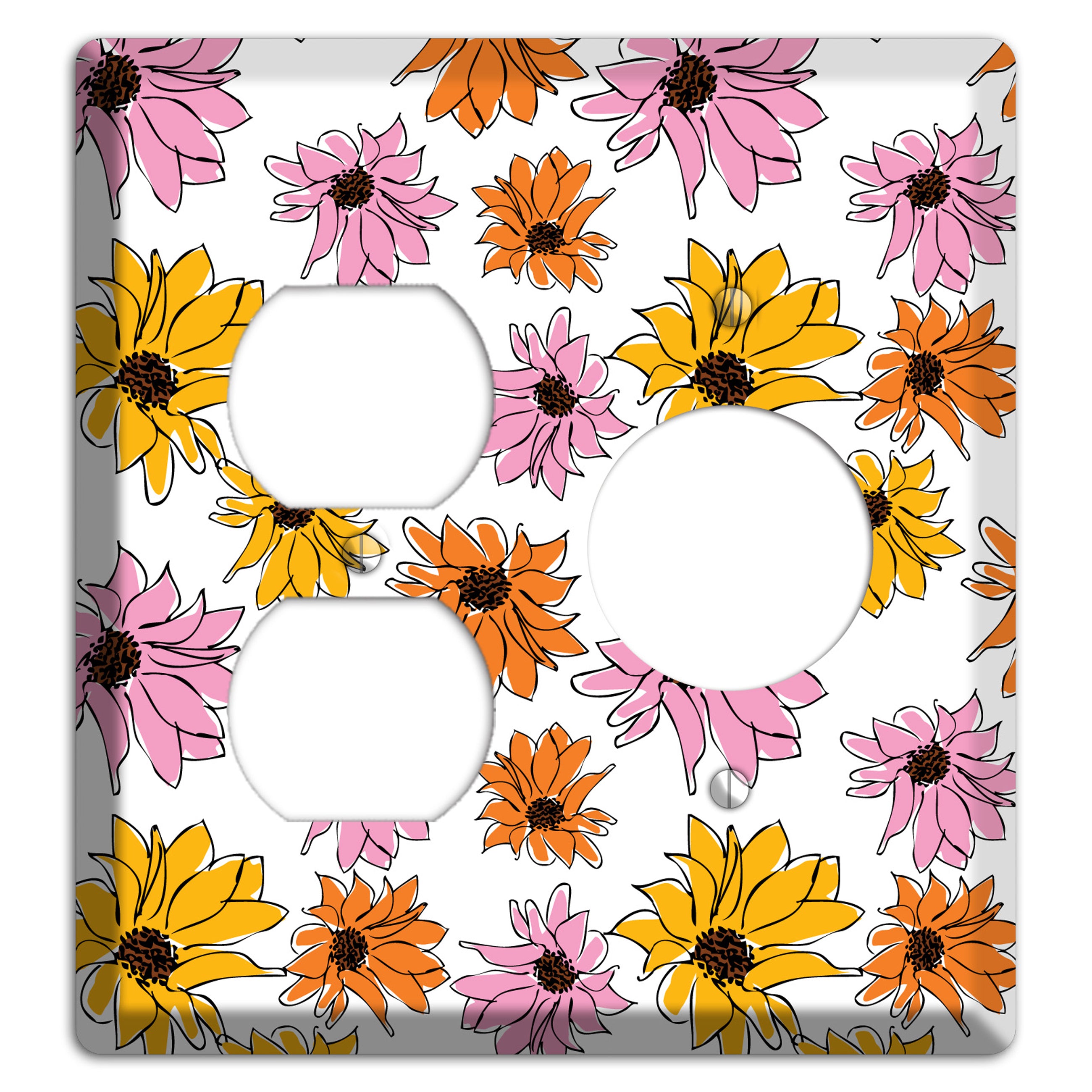 Pink Orange Yellow Flowers Duplex / Receptacle Wallplate