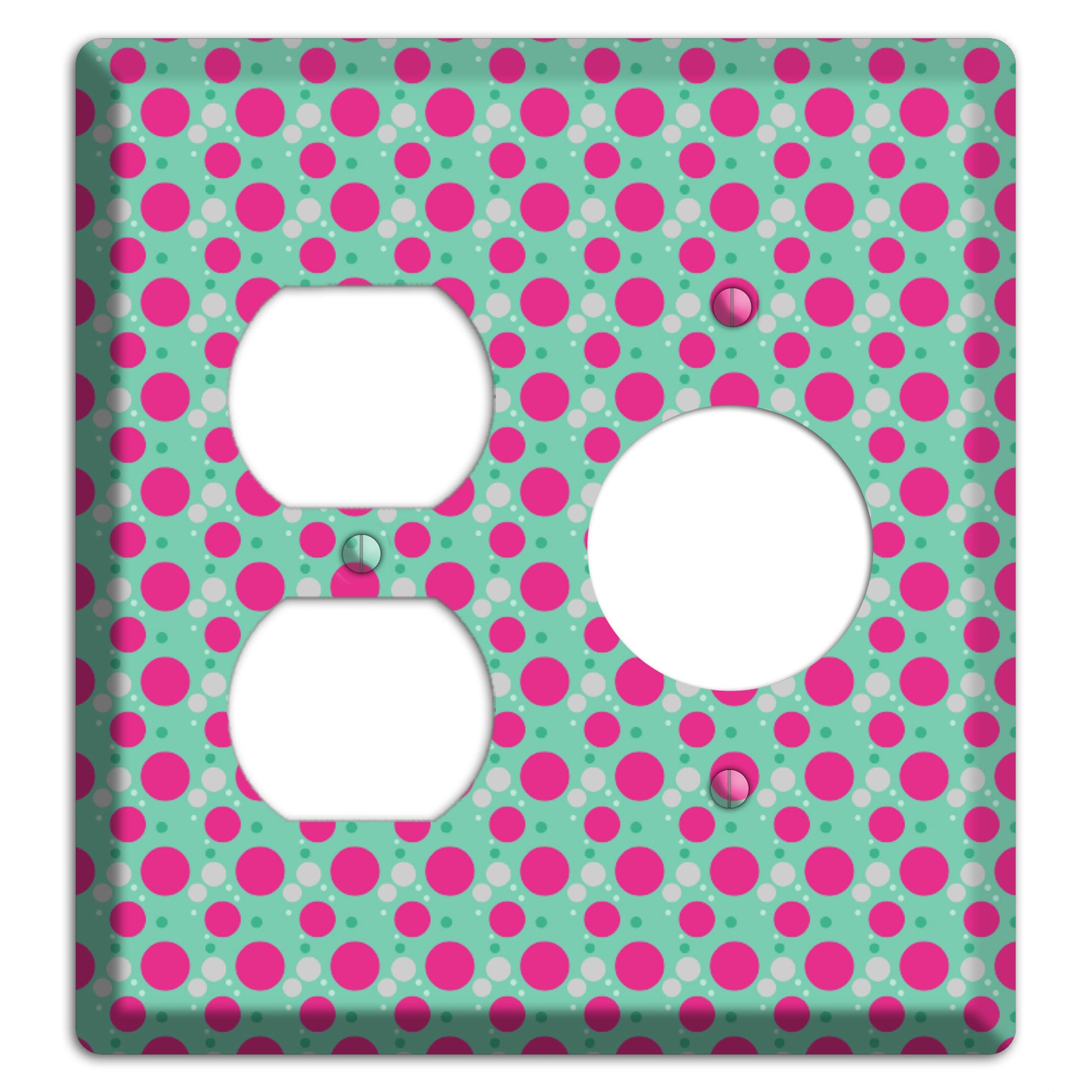 Aqua with Fuscia and Grey Small Dots Duplex / Receptacle Wallplate