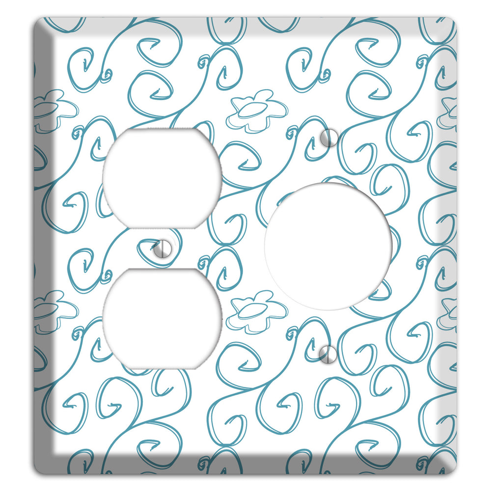 Blue Scroll Flower Contour Duplex / Receptacle Wallplate