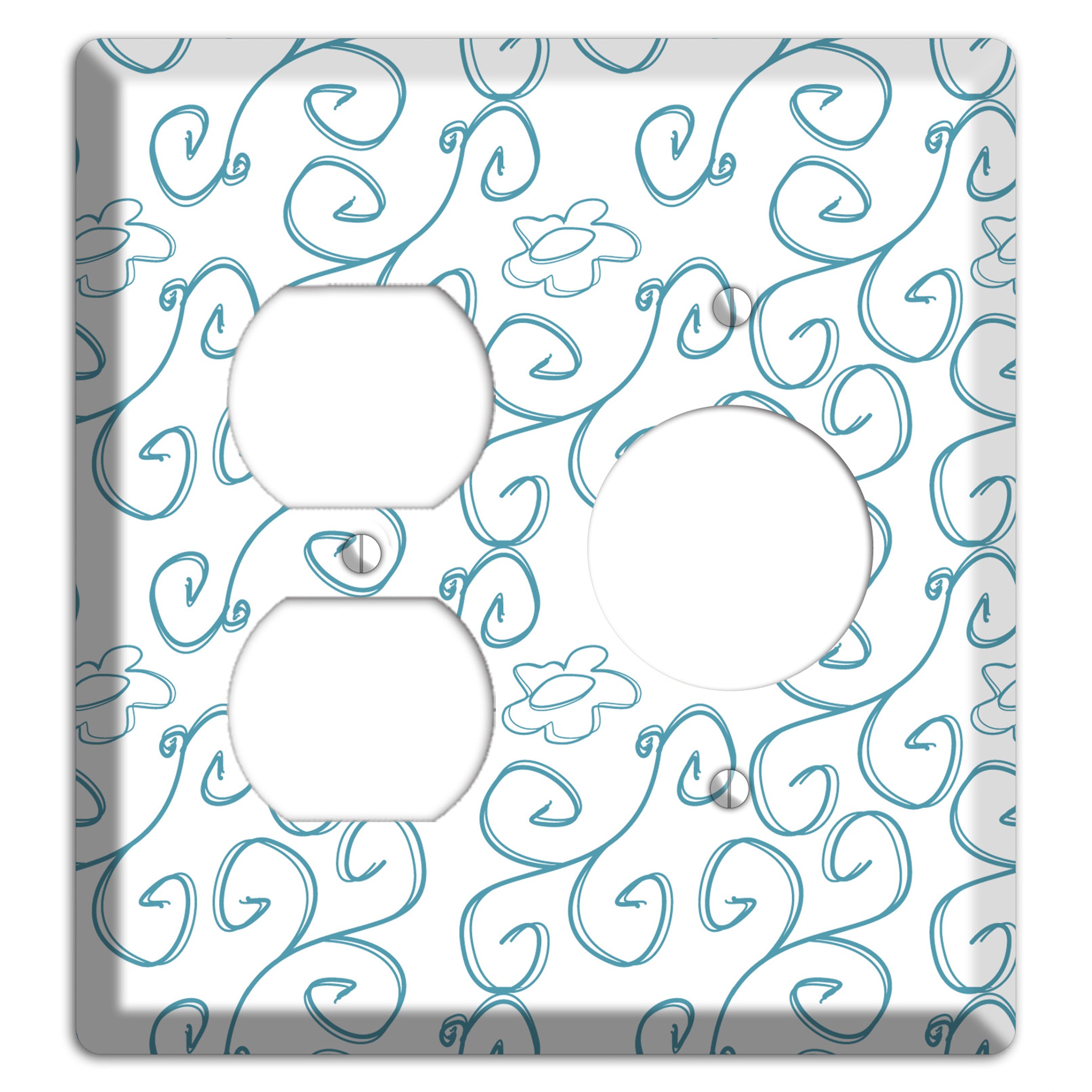 Blue Scroll Flower Contour Duplex / Receptacle Wallplate