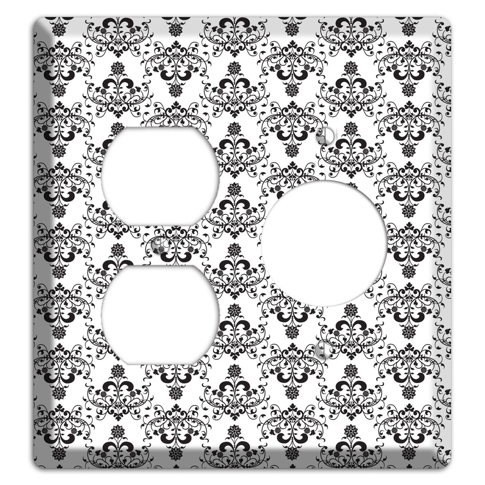 White with Black Cartouche Half Drop Duplex / Receptacle Wallplate
