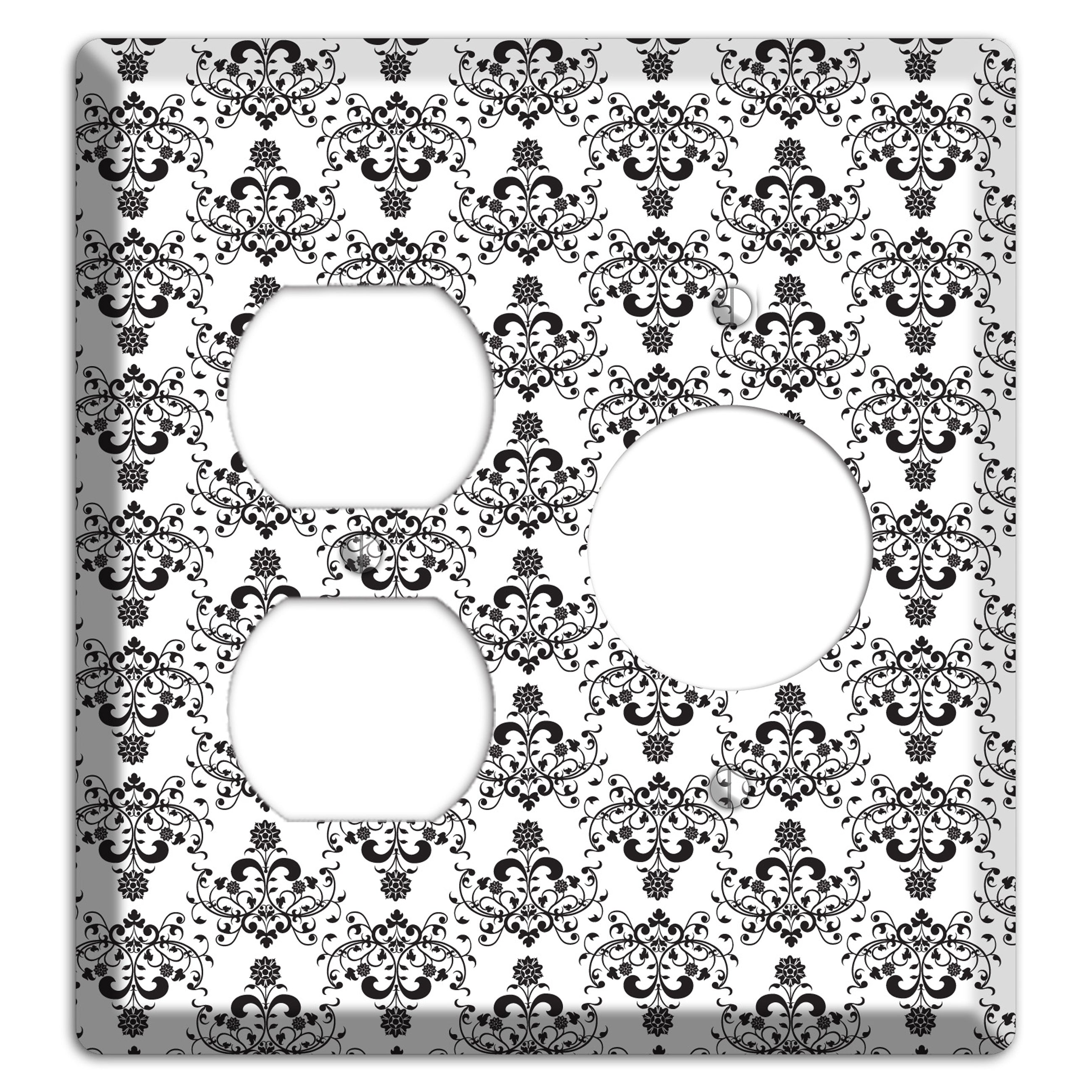 White with Black Cartouche Half Drop Duplex / Receptacle Wallplate