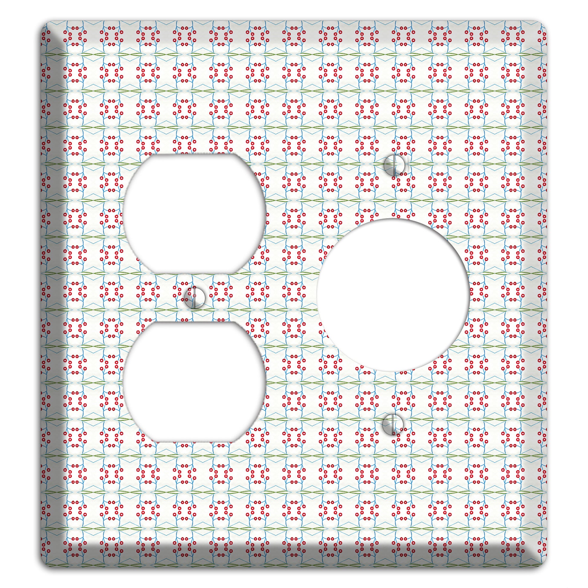 White with Red and Green Tapestry Duplex / Receptacle Wallplate