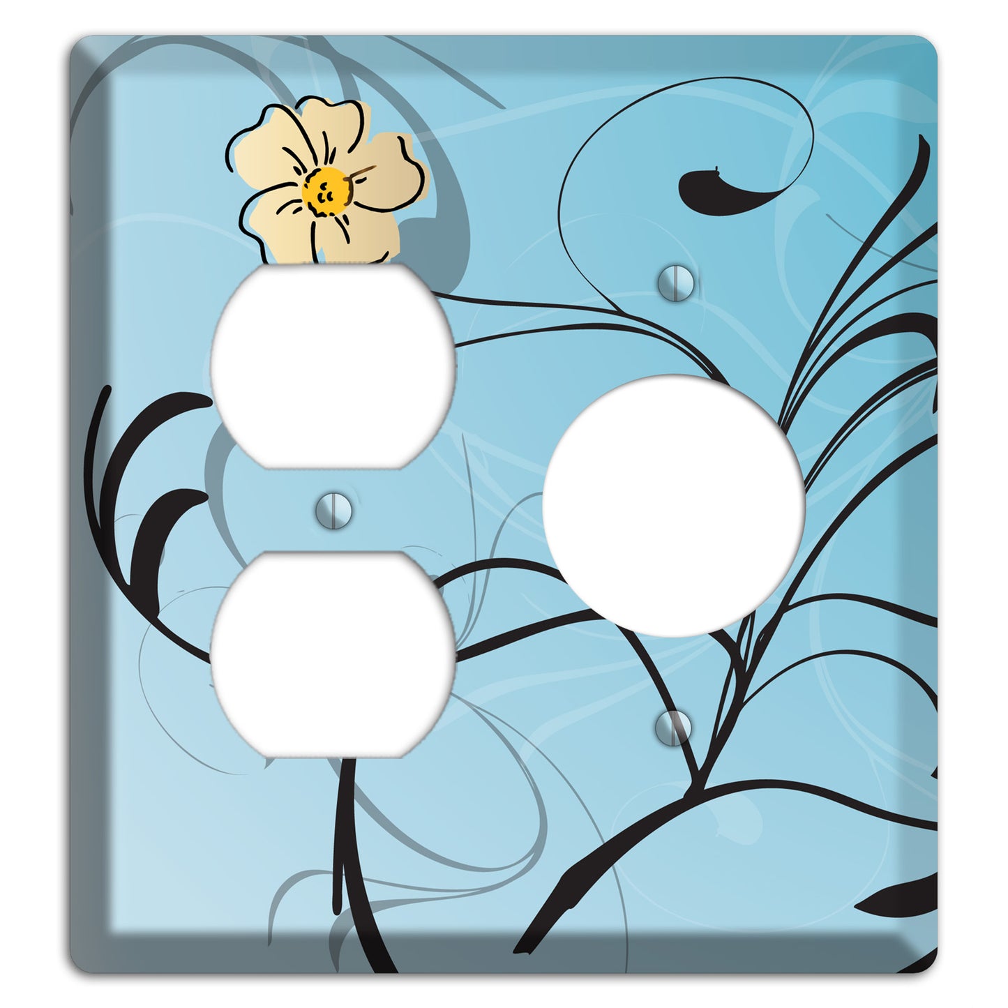 Blue Flower with Swirl Duplex / Receptacle Wallplate