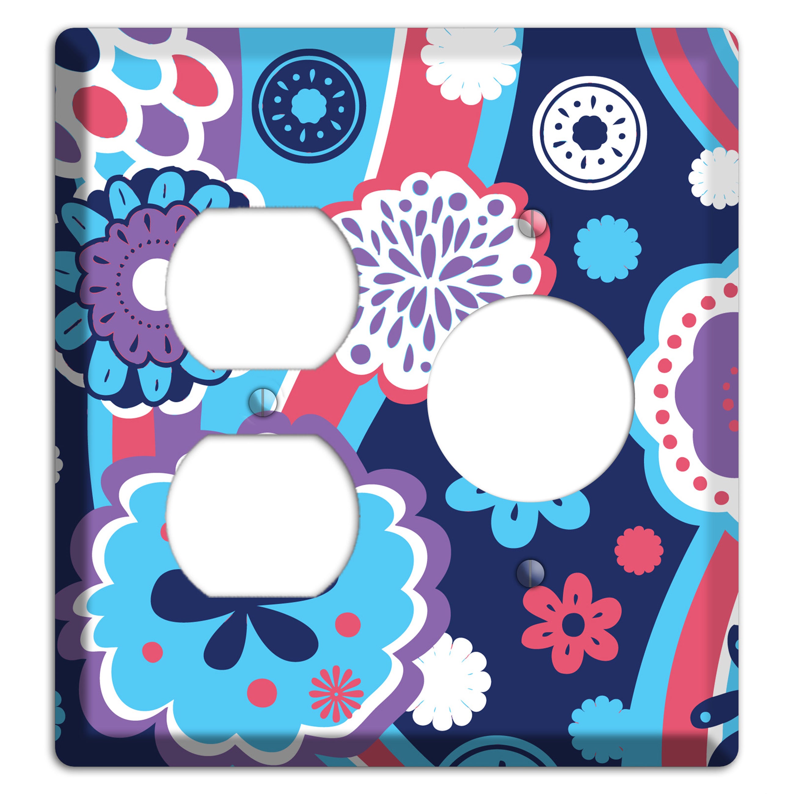 Blue Purple and Pink Retro Suzani Duplex / Receptacle Wallplate