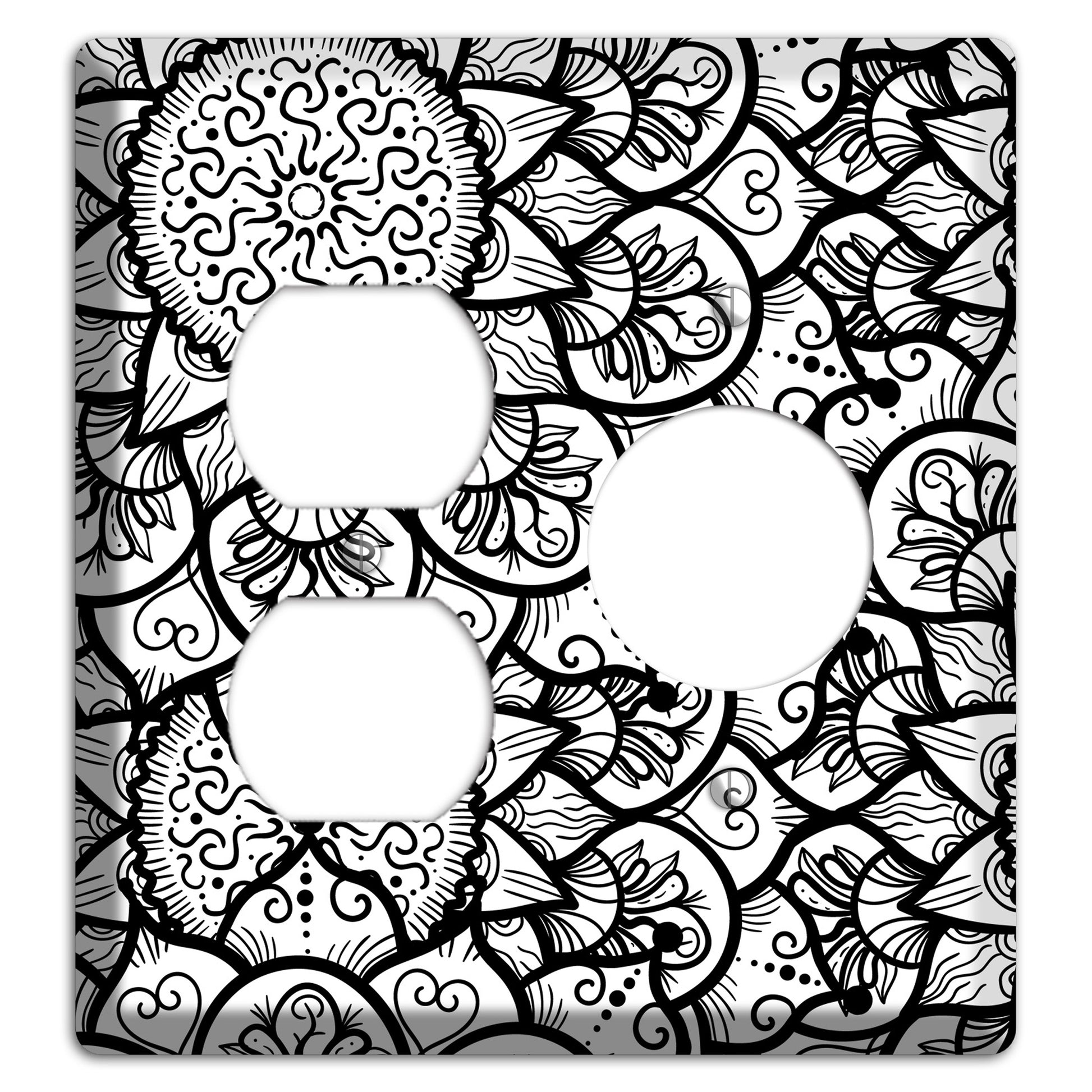 Mandala Black and White Style W Cover Plates Duplex / Receptacle Wallplate
