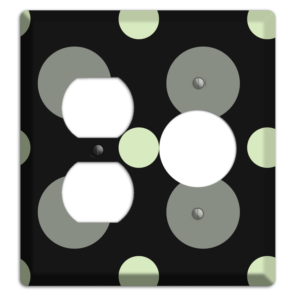 Black with Grey and Sage Multi Medium Polka Dots Duplex / Receptacle Wallplate