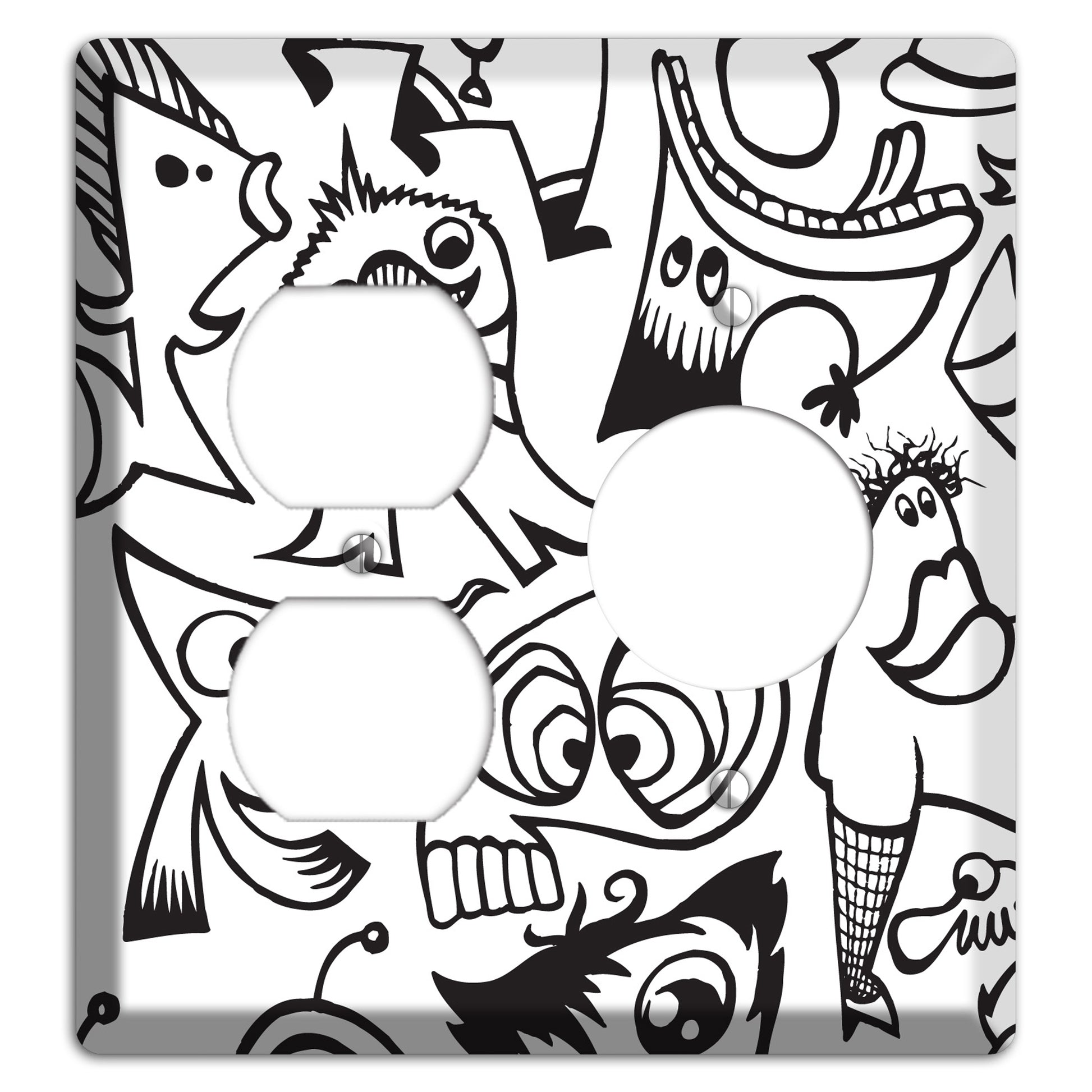 Black and White Whimsical Faces 2 Duplex / Receptacle Wallplate