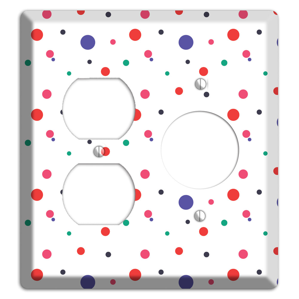 White with Multi Color Small Dots Duplex / Receptacle Wallplate
