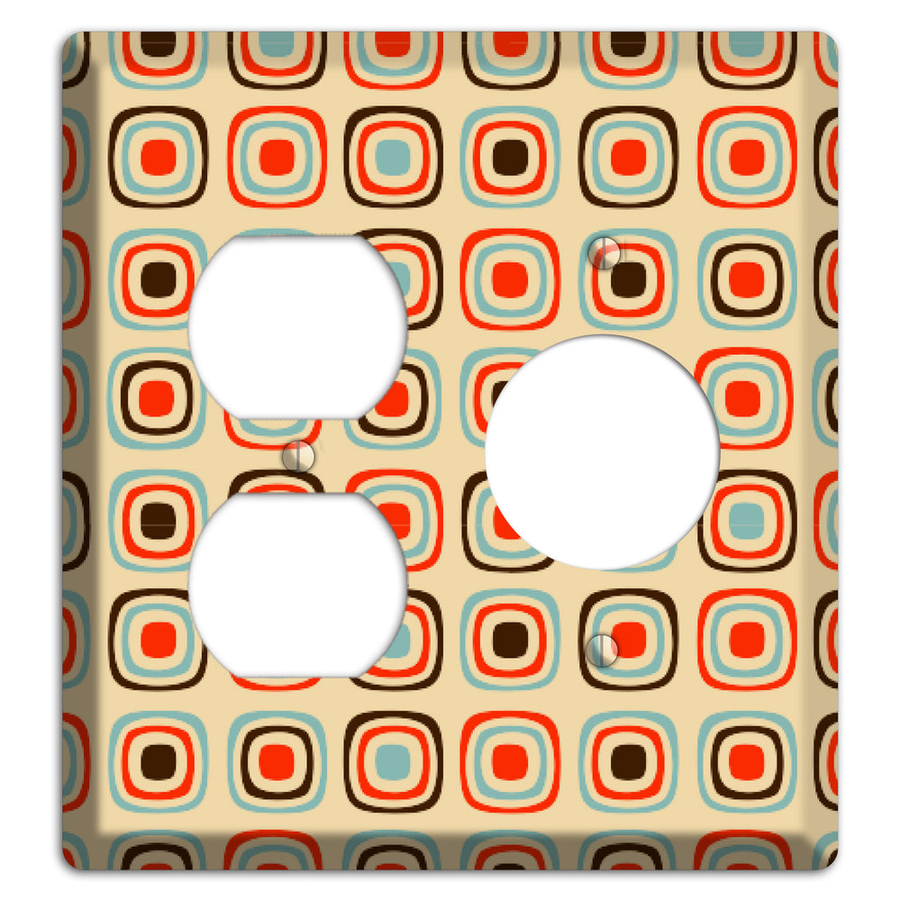 Multi Coral Dusty Blue and Brown Retro Squares Duplex / Receptacle Wallplate