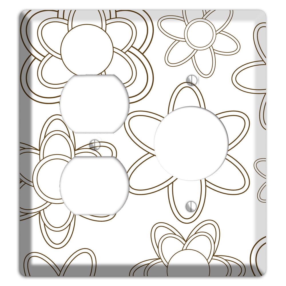 White with Retro Floral Contour Duplex / Receptacle Wallplate