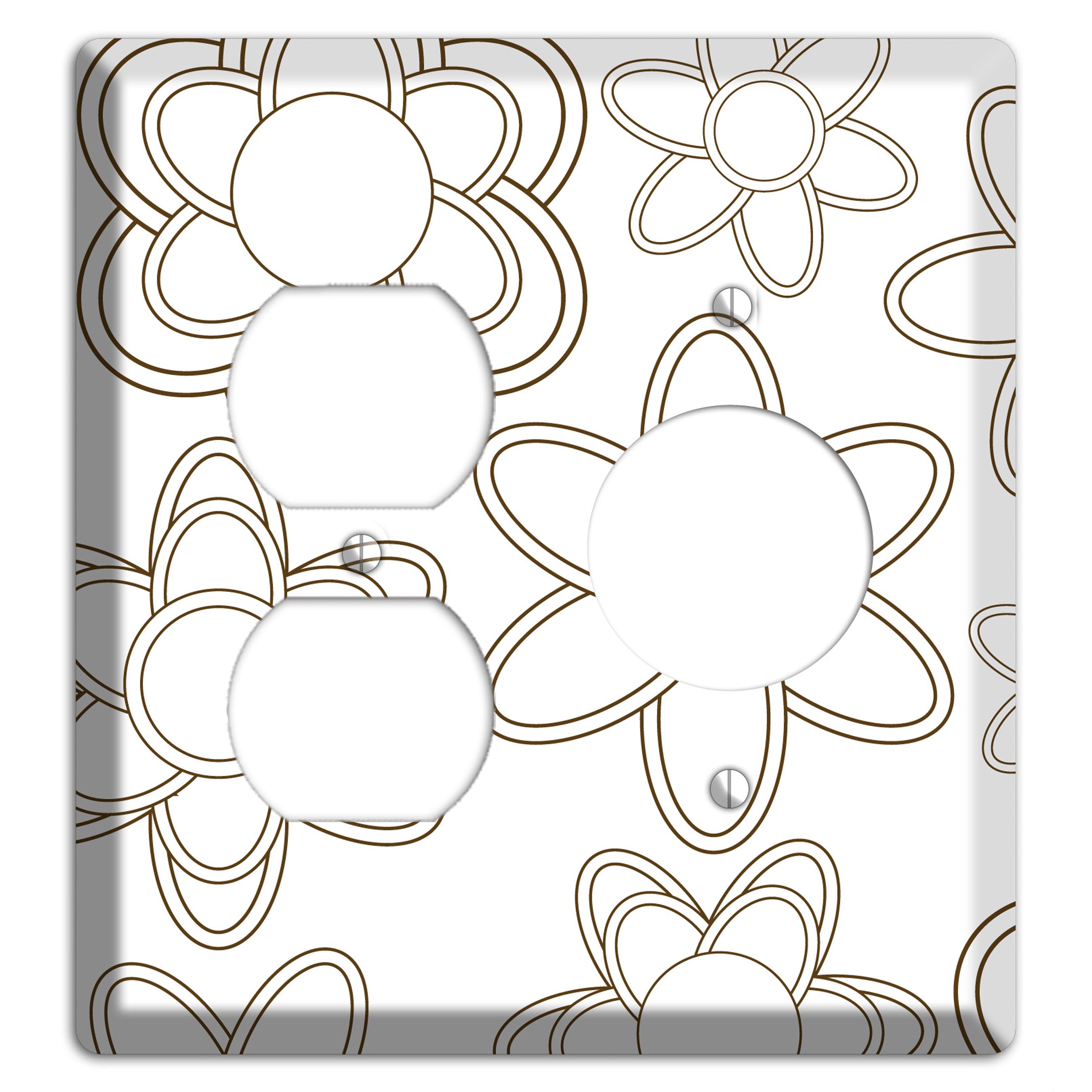 White with Retro Floral Contour Duplex / Receptacle Wallplate