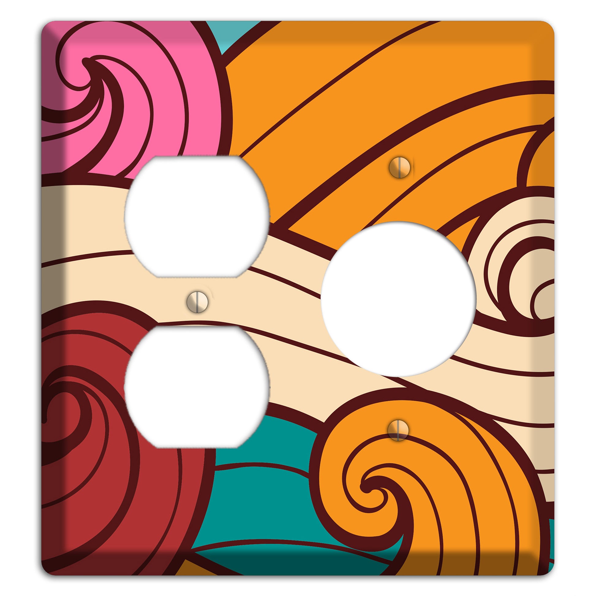 Abstract Curl Red & Cream Duplex / Receptacle Wallplate