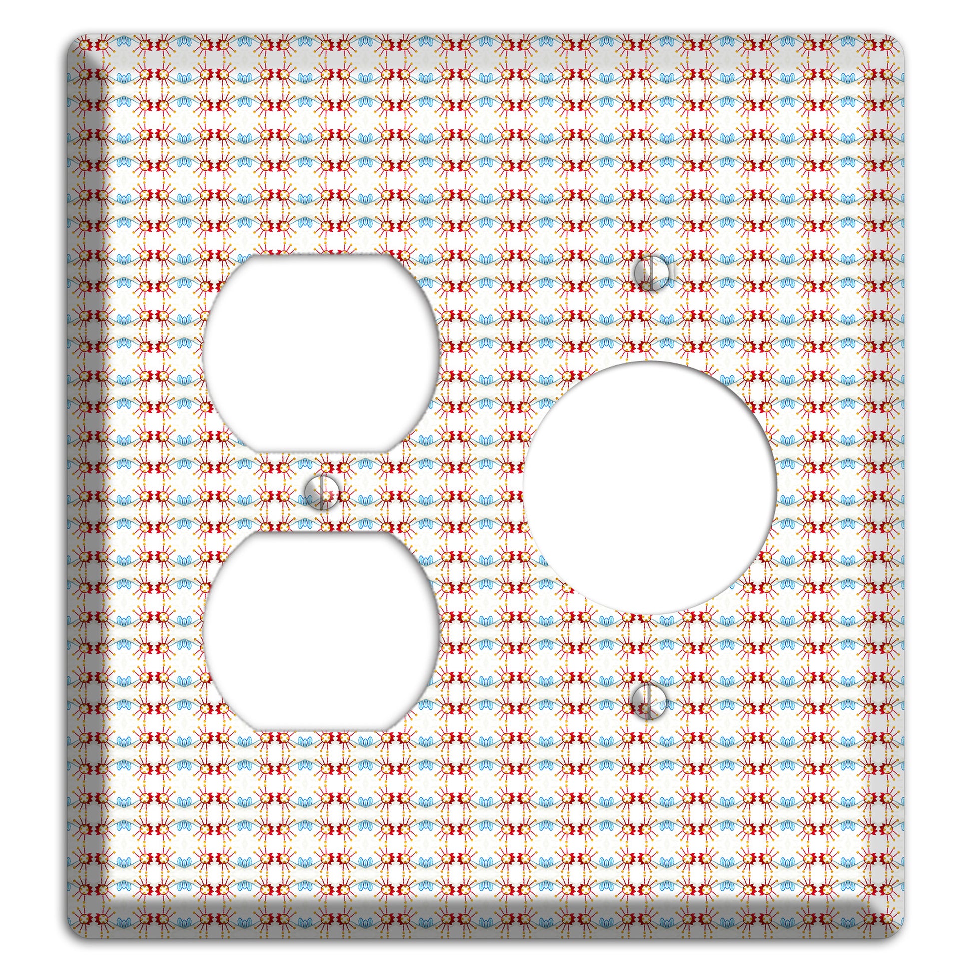 Off White with Red Blue Retro Tapestry Duplex / Receptacle Wallplate