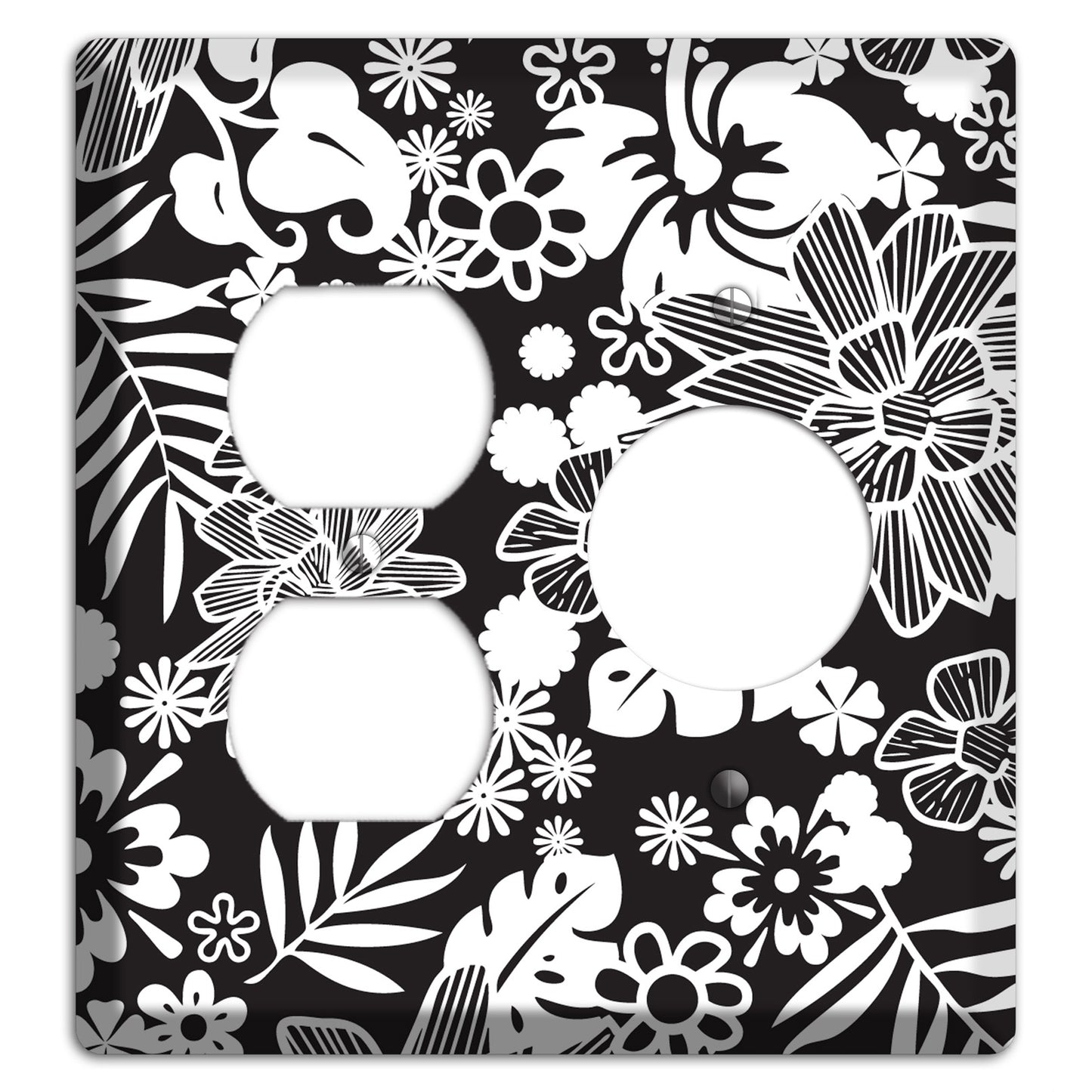 Black with White Tropical Duplex / Receptacle Wallplate