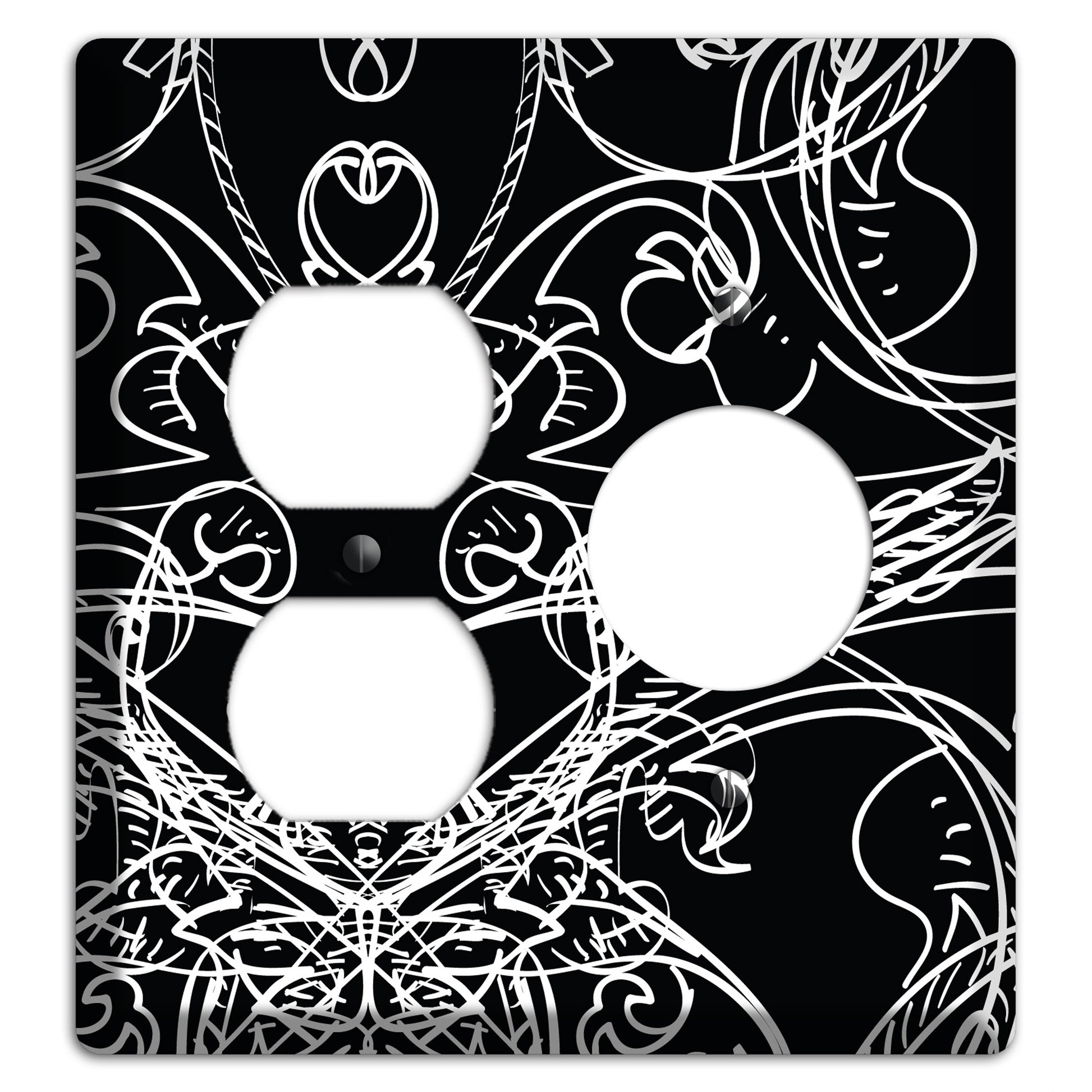 Black Deco Sketch Duplex / Receptacle Wallplate