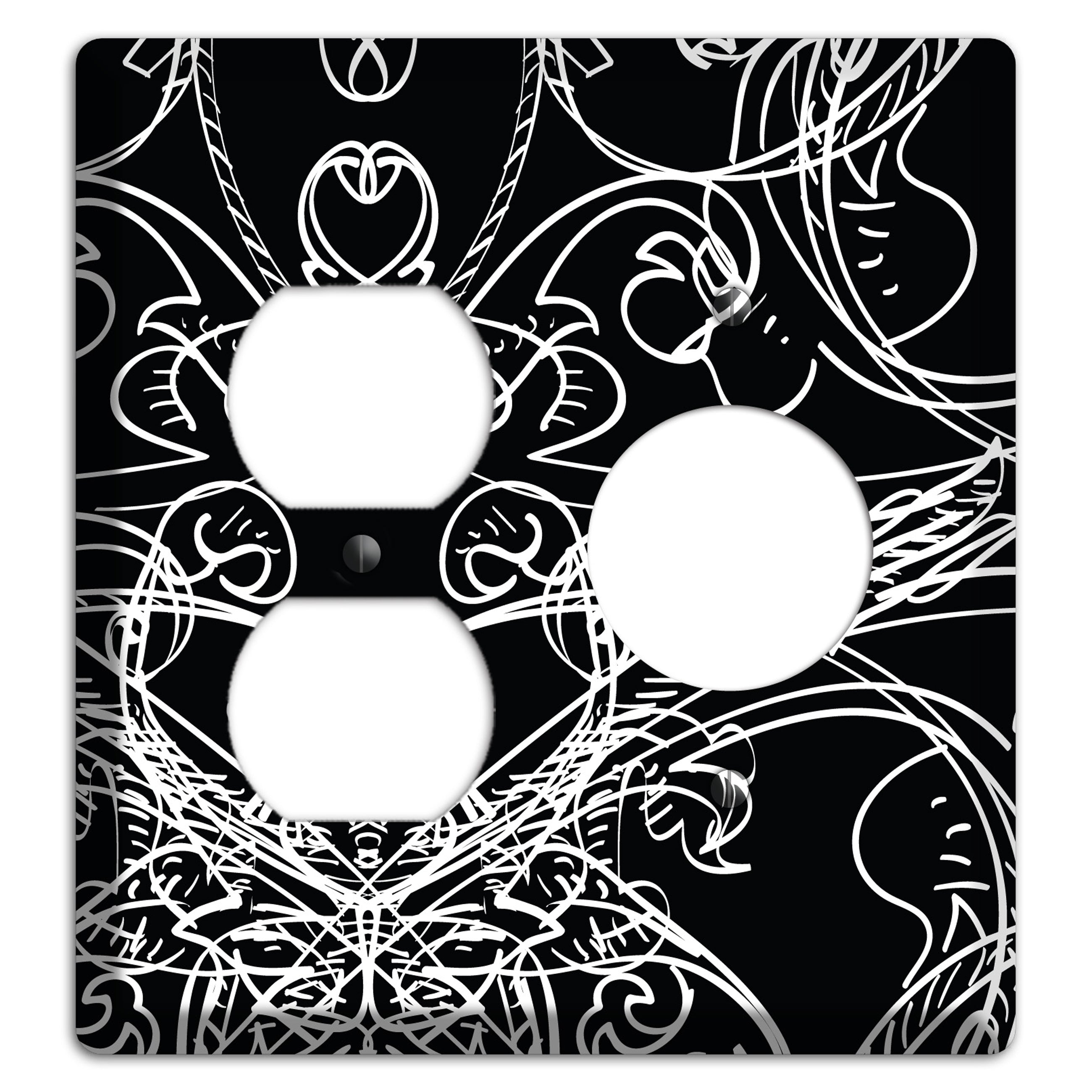 Black Deco Sketch Duplex / Receptacle Wallplate