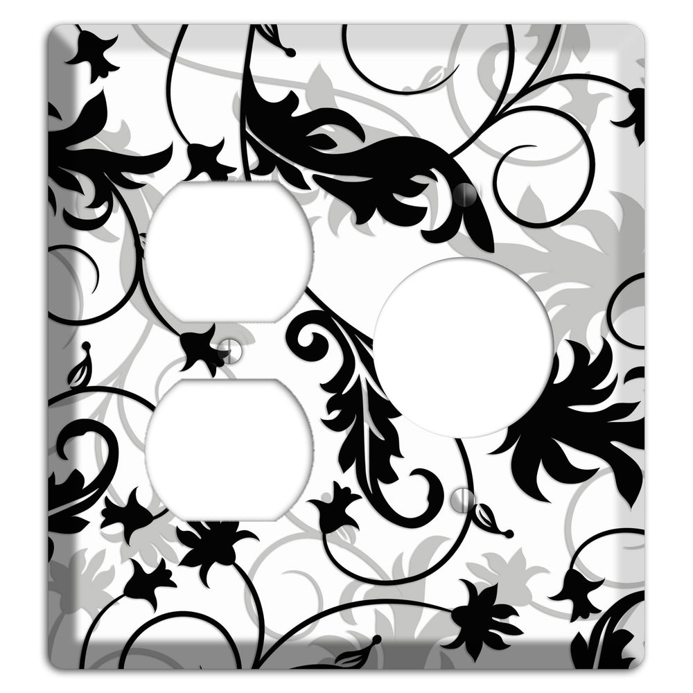 Black White and Grey Victorian Sprig Duplex / Receptacle Wallplate