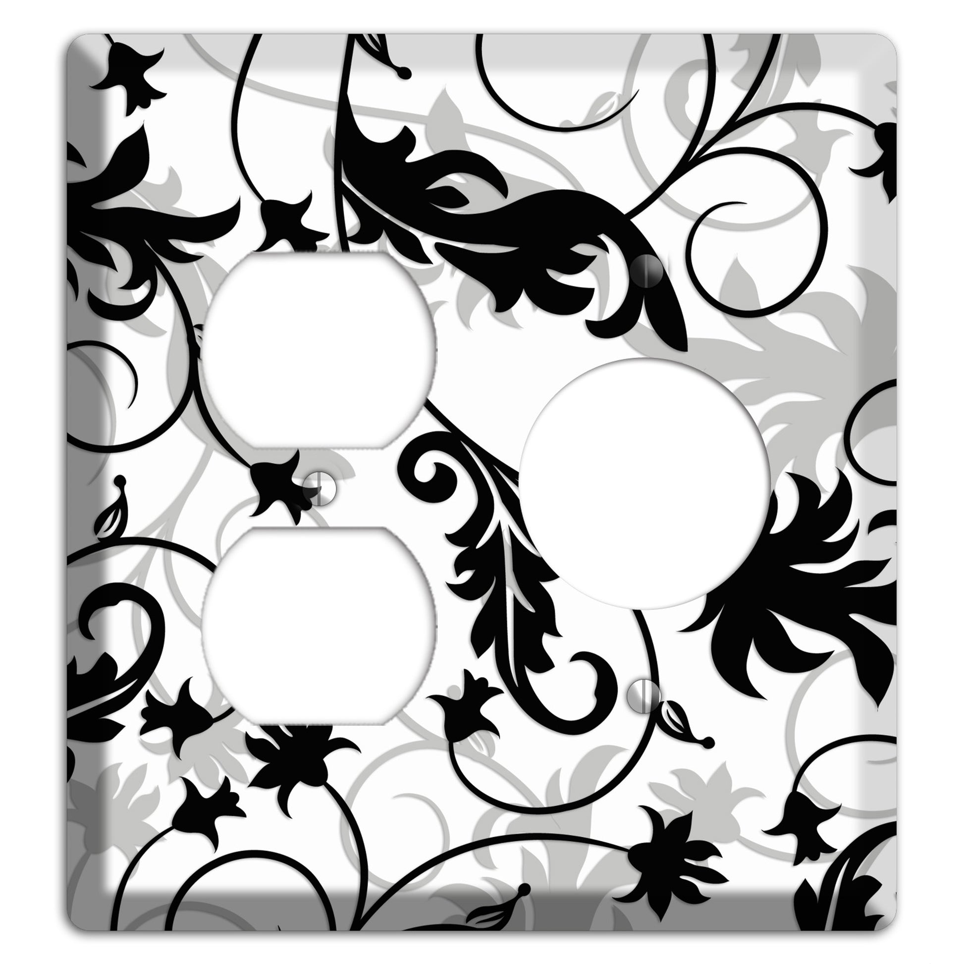 Black White and Grey Victorian Sprig Duplex / Receptacle Wallplate