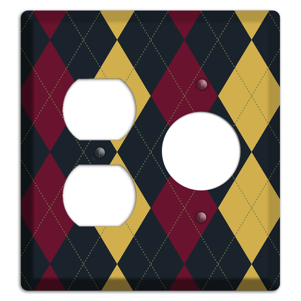Deep Red and Yellow Argyle Duplex / Receptacle Wallplate
