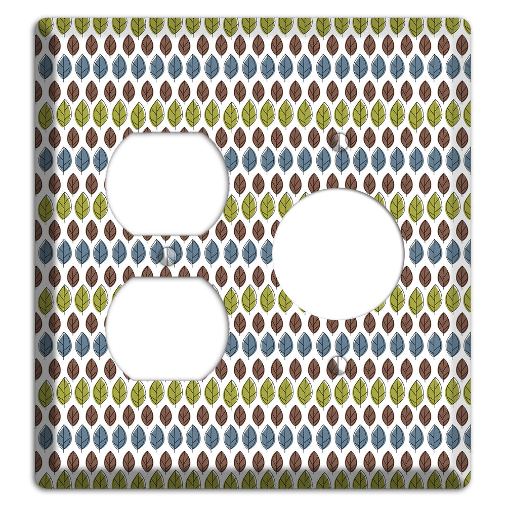 Sage Brown Dusty Blue Leaf Contour Duplex / Receptacle Wallplate