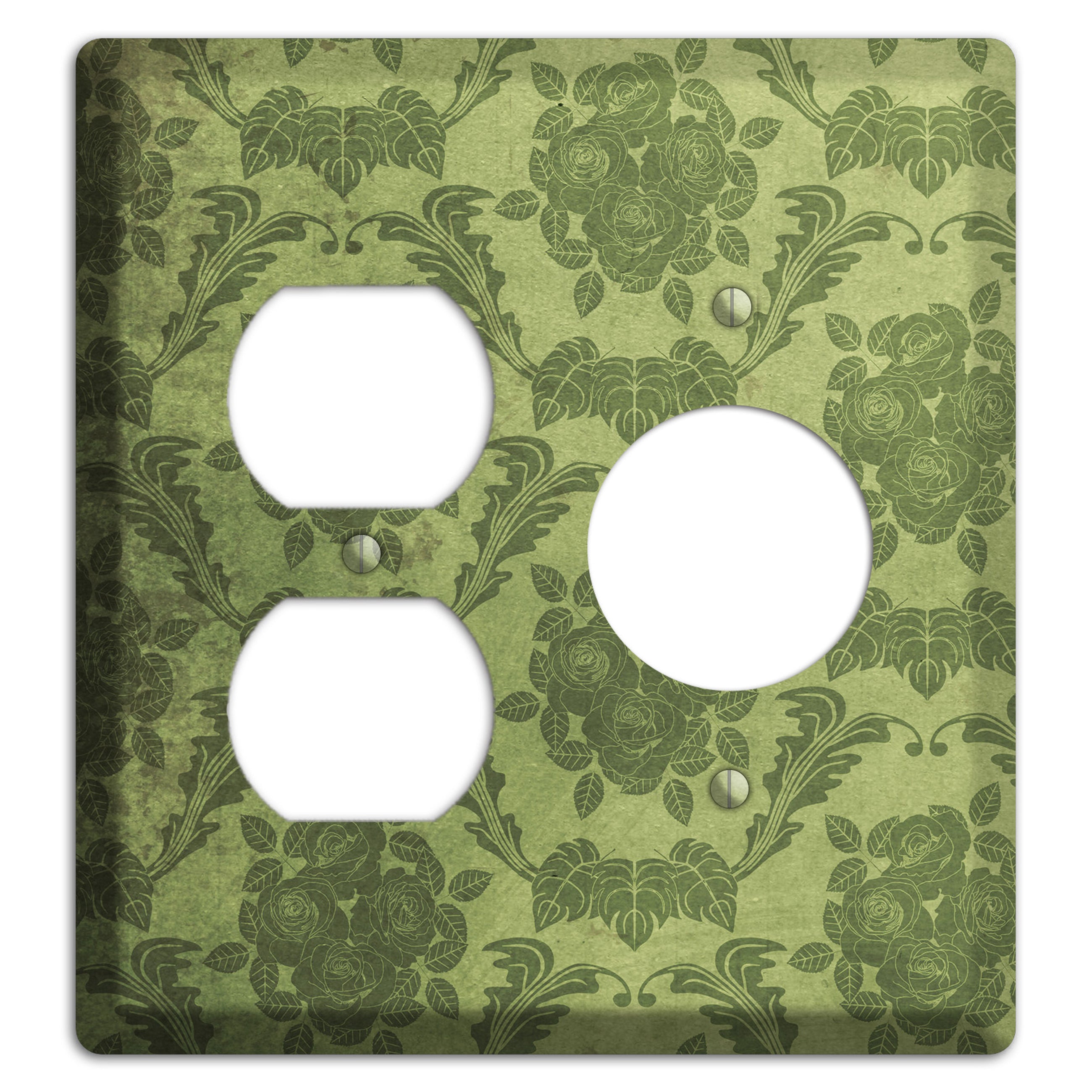 Green Smoke Vintage Rose Damask Duplex / Receptacle Wallplate