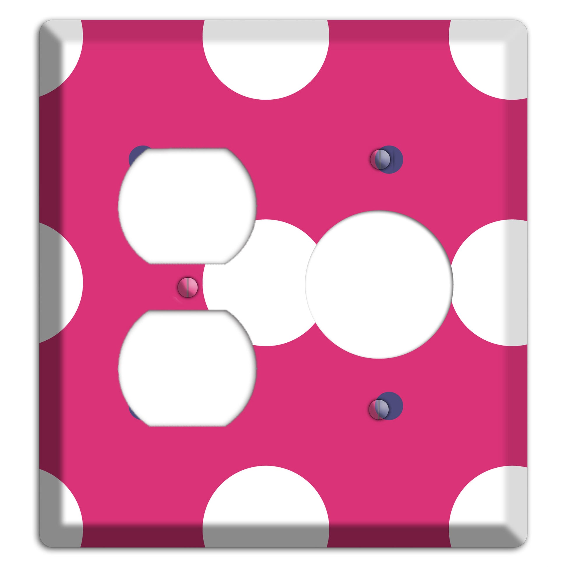 Fuschia with White and Purple Multi Tiled Medium Dots Duplex / Receptacle Wallplate