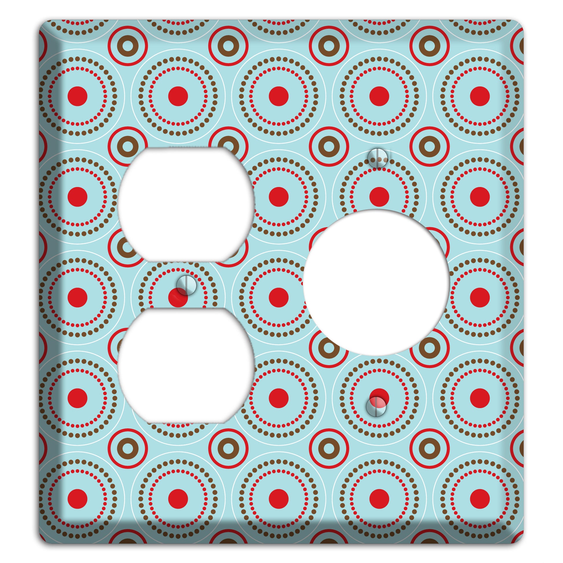 Dusty Blue with Red and Brown Retro Suzani Duplex / Receptacle Wallplate