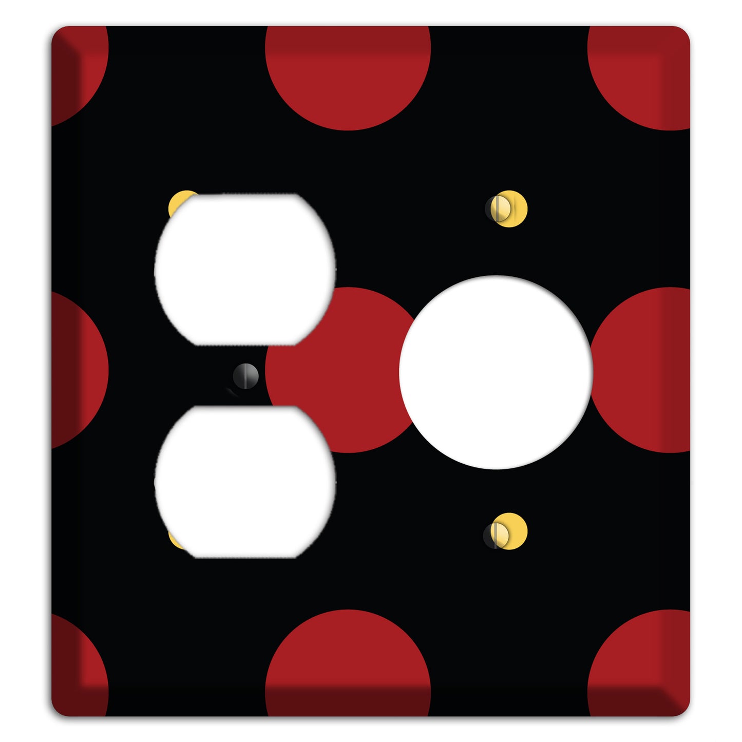 Black with Red and Yellow Multi Tiled Medium Dots Duplex / Receptacle Wallplate