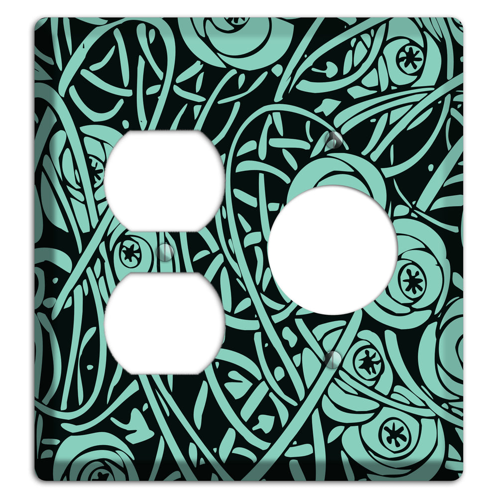Teal Deco Floral Duplex / Receptacle Wallplate