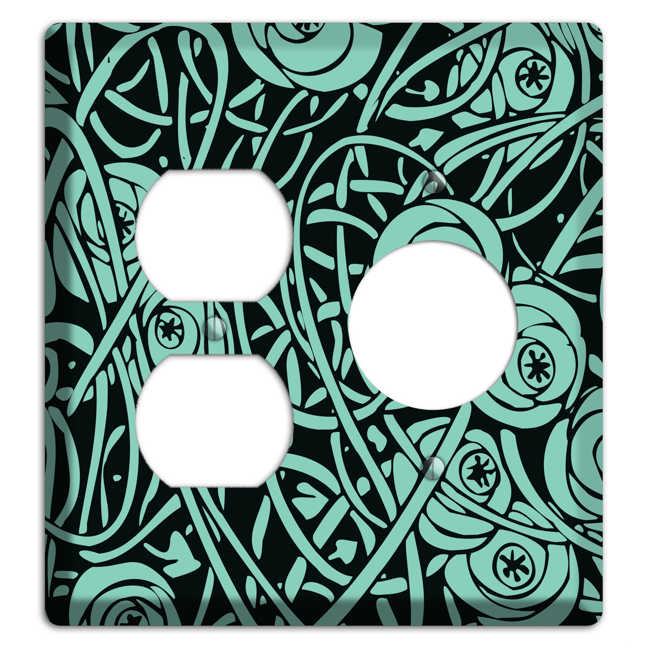 Teal Deco Floral Duplex / Receptacle Wallplate