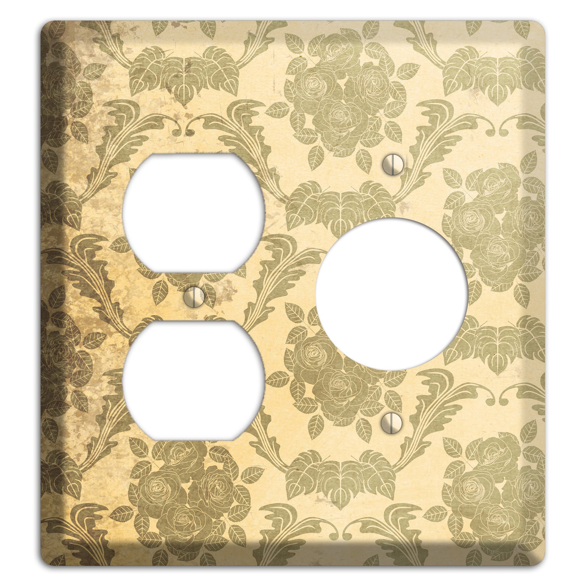Straw Vintage Rose Damask Duplex / Receptacle Wallplate