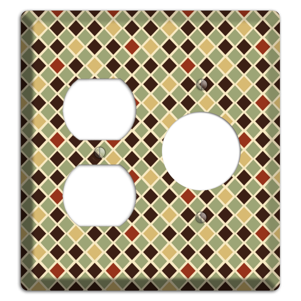 Olive Mustard Maroon Diamonds Duplex / Receptacle Wallplate