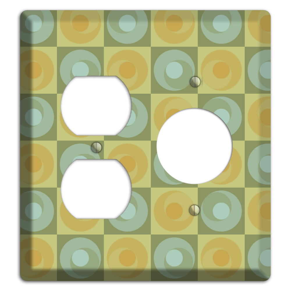 Multi Sage and Mustard Checked Circles Duplex / Receptacle Wallplate